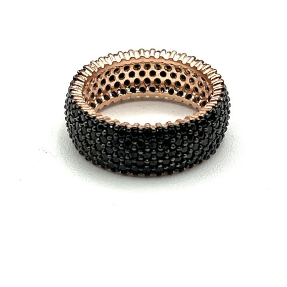 Rose Gold Over Sterling Silver Micro Pave Black Spinel Eternity Band Ring 8 New - Picture 8 of 9